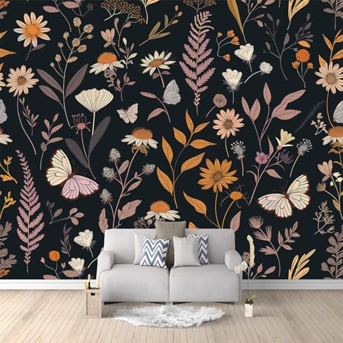 Papier Peint Photo Fleurs Sauvages Noir 200x140cm Intissé Premium