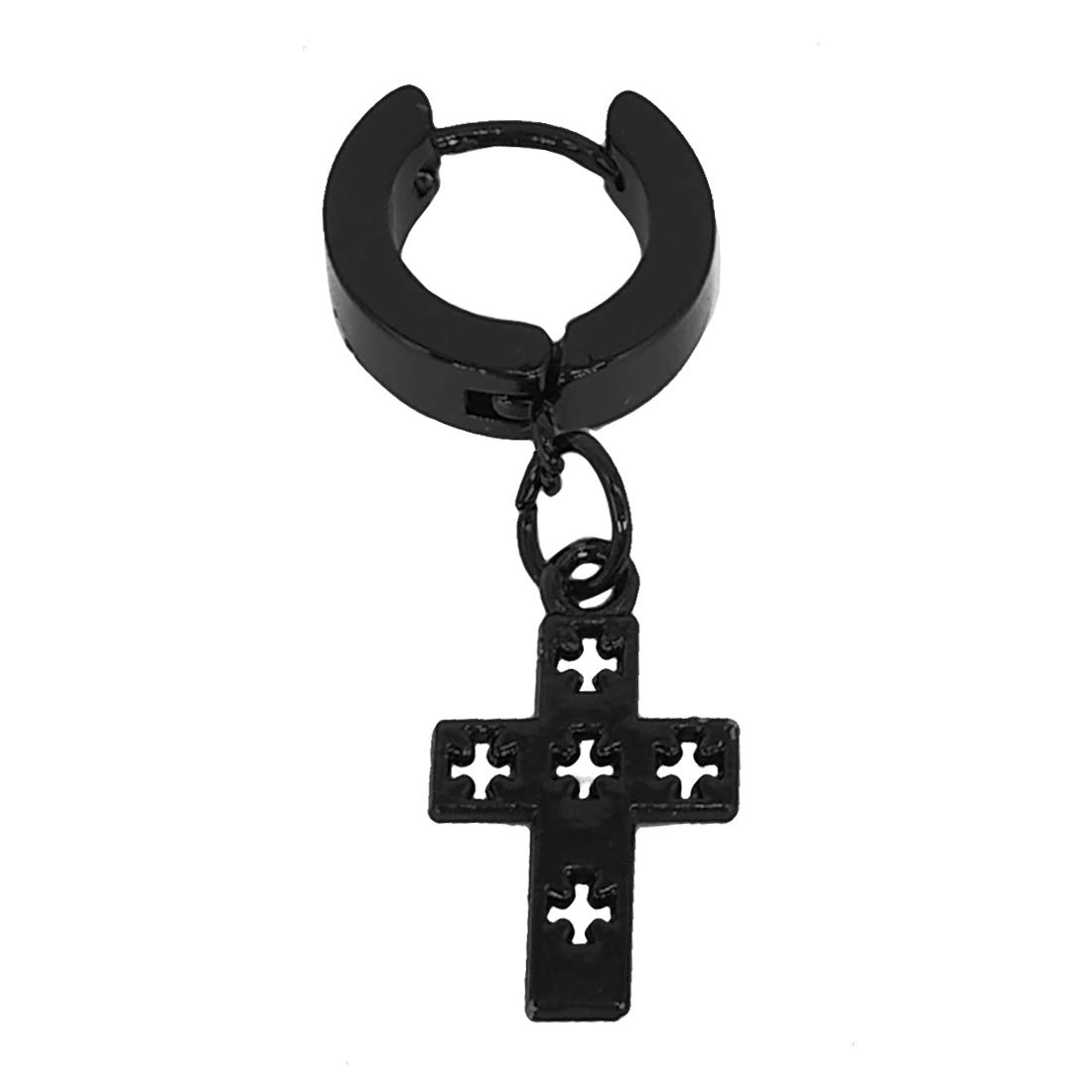 Religious Jewelry Christmas Jesus Cross Black Stainless Steel Hoop Earring-image-30