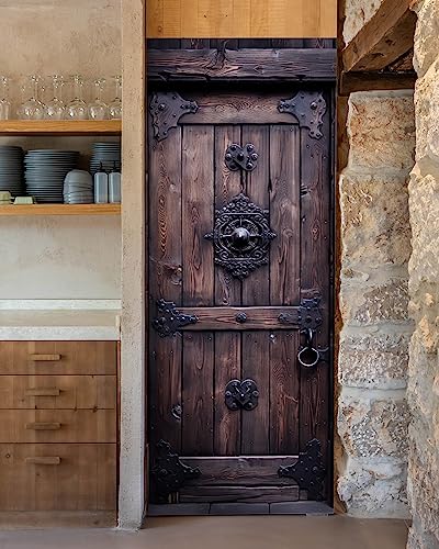 FLFK Door Mural Sticker - Wooden,Peel and Stick,Combined Size 32"x80",Split