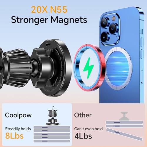 Image of Coolpow for MagSafe Car Mount Charger【Ultra Magnet】Magnetic Phone Holders for Your Car Charger Magnetic Wireless Car Phone Holder Charger Car Accessories for Women Cell Phone Mount for iPhone 17 16 15