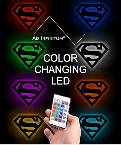 Image of AD INFINITUM Batman LED Wall Lamp, Comic Lover, Bat Cave, Night Lamp, for Gift, Kids Room, Gaming Setup, Gaming Room, Man Cave (Superman)