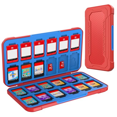 HEIYING Switch Game Card Case for Nintendo Switch 2/Lite/OLED, Red Game Memory Storage Holder with 24 Games Card Slots and 24 Micro SD Cards Slots