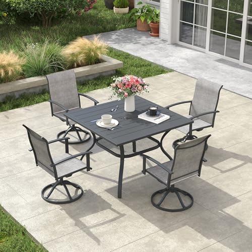 Image of VICLLAX Outdoor Patio Dining Table for 4, Square Patio Table with Umbrella Hole for Patio Lawn Deck Backyard, Dark Grey Tabletop