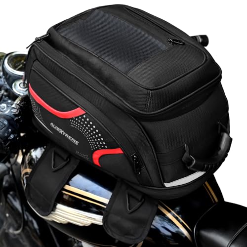 Image of Allextreme Magnetic Tank Bag for Bike | Universal Fit Expandable Motorcycle Storage with Rain Cover, Shoulder Strap & Multi-Pocket Design | Travel Gear for Touring, Camping & Commute (21L, Black)