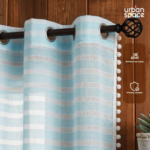 Image of Urban Space Aari Collection Weaved Sheer Curtains for Window 5 Feet, 40-50% Light Filtering Textured Curtain with Eyelets and Tieback, Set of 2 Decorative Curtains (Weaves SkyBlue, Window- 5 Ft)