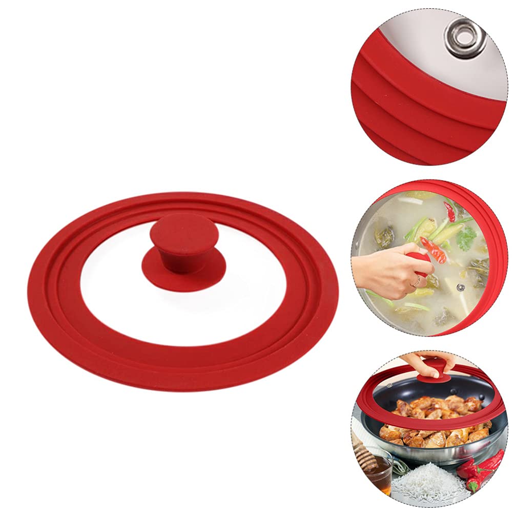 Tapa de Olla Visible Multiusos de Vidrio Templado Rojo para Freír | Anticalor, Resiste Cambios Bruscos, Cierre Seguro, Pomo Integrado, para Cazo y Olla de Guiso