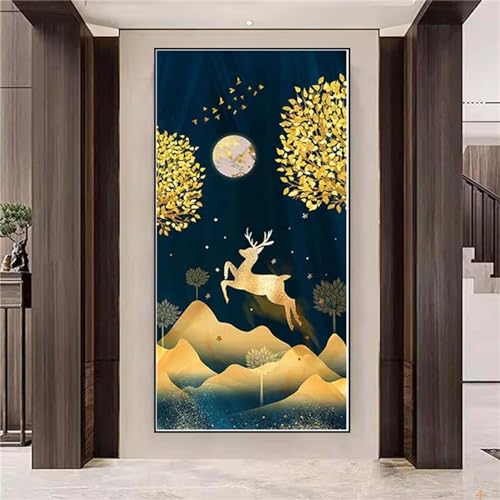 Diamond painting adulte cerf lune 50x100cm pour réduire le stress par l'art thérapie