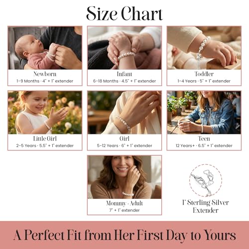 Image of Delicate Sterling Silver Bracelets for Girls | High-End European Simulated Pearls | Elegant Girls Jewelry | Pearl Bracelet for Birthday Gifts, Flower Girls | Her First Set of Pearls or Special Days