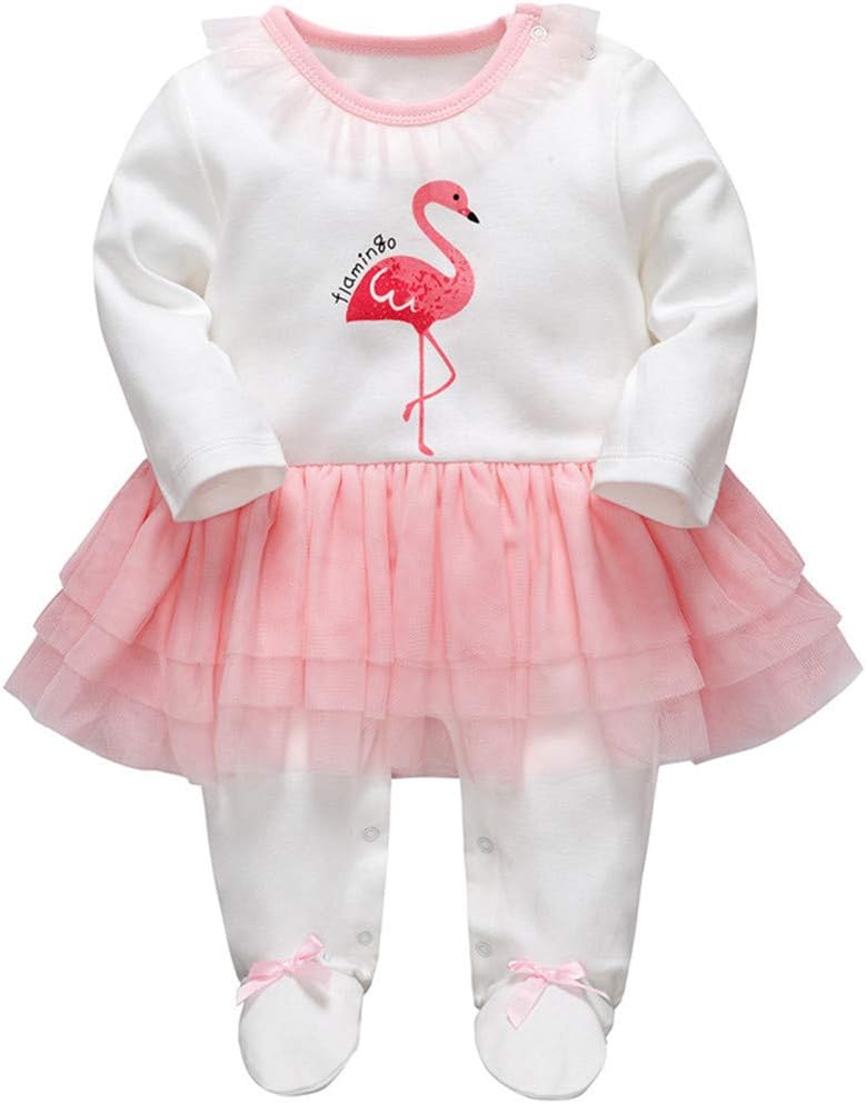 MinizoneBaby Girls Tutu Romper, Lace Sleepsuit Organic Cotton Long Sleeve Ruffled Princess Outfits for Infants 9-12 Months