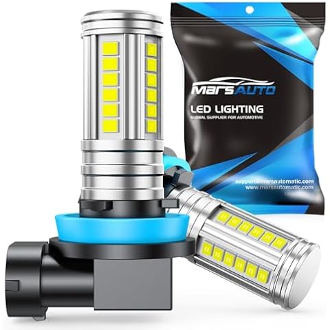 Marsauto H11 H8 Led Fog Light Bulb 10000LM, 60 Chips Real 360° Illumination H8 H16 Fog Lights Led, 600% Ultra Bright Strong Penetration, Upgraded 1:1 Mini Size H11 Fog Light Bulbs for Car, Pack of 2 Cover