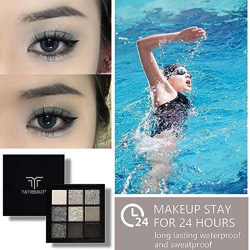 Black Eyeshadow Palette, Smokey Silver Glitter Gothic Eye Shadows Make Up Palettes White Grey Matte Cold Toned Long Lasting Waterproof Eye Shadow Pallets for Women Girls Halloween Goth Christmas Gifts - Image 8