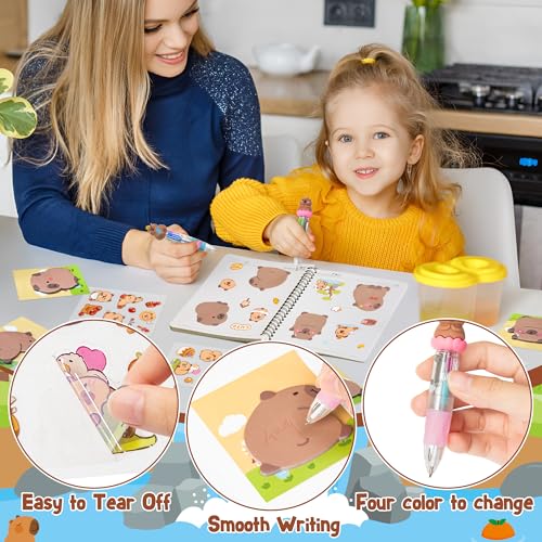 CY2SIDE Capy Stationery Party Gift - 12 Pack Back to School Gift Set with Fun Animal 4-in-1 Ballpoint Pen Sticky Note Sticker and Organza Capy Birthday Party Favor Goodie Bag Fillers Classroom Prizes - image 4