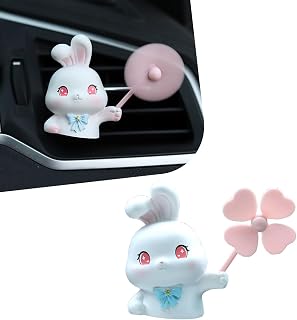 Cute Rabit Car Air Fresheners Vent Clips, Auto Outlet Vent Fresheners with Rotating Windmill, Creative Fan Air Outlet Clip Decoration with 2 Scented Pad, Universal Dashboard Trim Clip for Cars