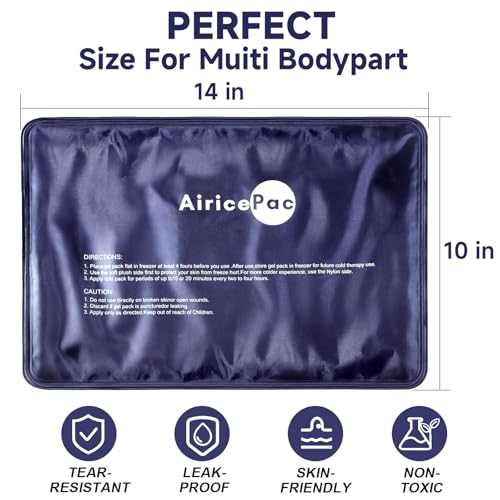 Image of AiricePac Ice Packs for Injuries Reusable, 10 inchx 14 inchGel Cold Pack for Knee Neck Shoulder Ankle Elbow Hip Back Pain Relief, Cold Compress Therapy for Swelling, Bruises, Surgery, 10 inchx 14 inch, Blue