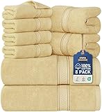 Utopia Towels 8-Piece Premium Towel Set, 2 Bath Towels, 2 Hand Towels, and 4 Wash Cloths, 600 GSM 100% Ring Spun Cotton Highly Absorbent Towels for Bathroom, Gym, Hotel, and Spa (Beige)