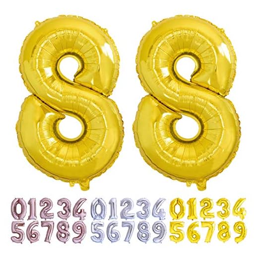 Globo numero 88 oro. Globos Gigante números 8 8 fiestas cumpleaños decoración fiesta aniversario boda tamaño grande 70 cm con accesorio para inflar aire o helio