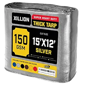 Xillion 150 GSM Heavy Duty Tarpaulin Extra Strong, Strengthen Eyelets, UV Resistant, 100% Waterproof, Cross Laminated Tarpaulin tirapaal Tharpai Thadika Tadpatri Thadika (15 x 12 FT, Silver)