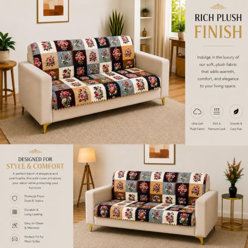 Image of Homerz Premium Printed Quilted Velvet Sofa Slip Cover Protector, Sofa Mat, Exact Size, Antislip Cover (Milan, 5 (3+1+1) Seater, Full)