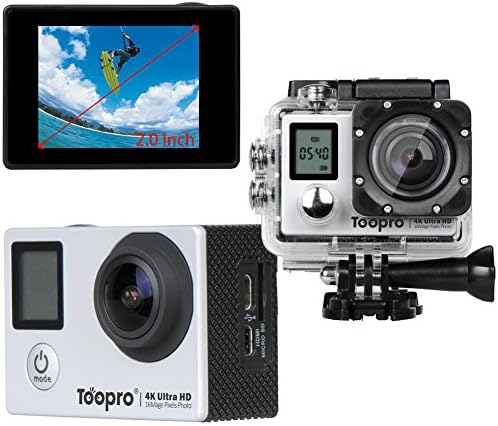 Toopro 4K Action Camera Sport Cam 16MP Ultra HD WIFI with Remote 173° Wide Angle Dual Screen DV Camcorder, 1 Micro 32G SD Card / 2 Rechargeable Batteries / Bag with Full Accessories Kits