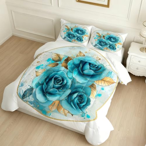Edredón 4 Estaciones 155 x 220 cm Flor Rosa Lavable, Edredón Individual Suave Verde para Dormir Todo el Año