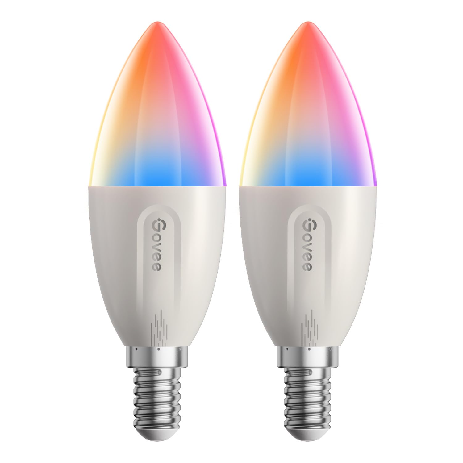 Govee Govee Smarte Glühbirne E14, RGBWW LED Lampe, Funktionieren mit Matter, Alexa, Google Assistant, Smart Bulb E14 Glühbirne 450LM, dimmbare mit 16 Millionen DIY-Farben, 54 Szenen, 2 Stück