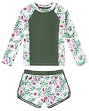 Ghteas Girls 2 Piece Rash Guard Long Sleeve Kid Swimsuits Swim Shirt with Trunk Olive Green Water Sports Swim...