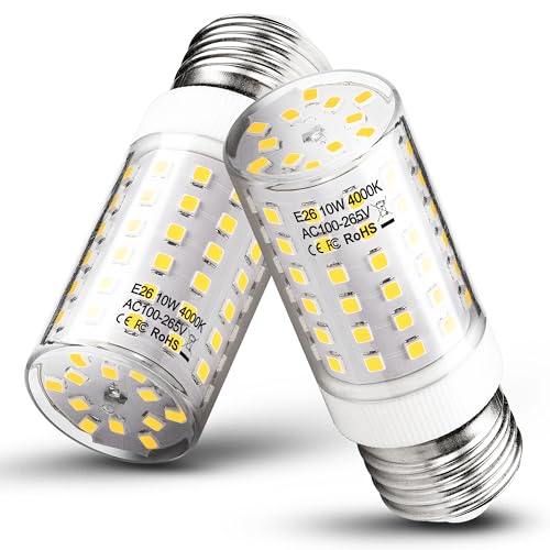 Heifymi E26 10W LED Candelabra Light Bulb 4000K Natural White 1200lm 100W Equivalent E26 Edison Base LED Corn Bulb for Pendant Chandelier Ceiling Fan Light Wall Sconces Refrigerator,Non-dimmable,2Pack