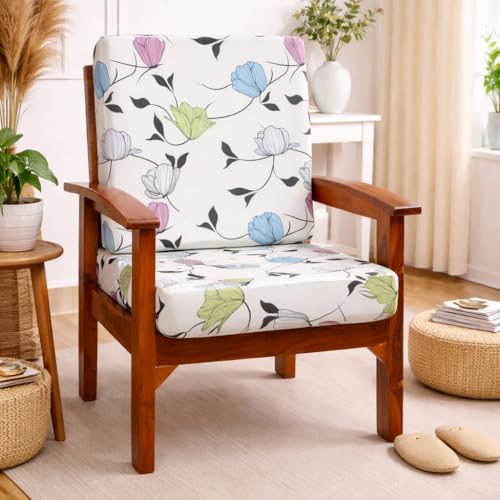 Image of STITCHNEST 'Contour Fit Series' Stretchable Printed Wooden Sofa Cover (Pack of 10) - Elastic Wooden Chair Cover | Wooden Sofa Seat Cover | Size - 20-21 x 20-21 x 3-5 in