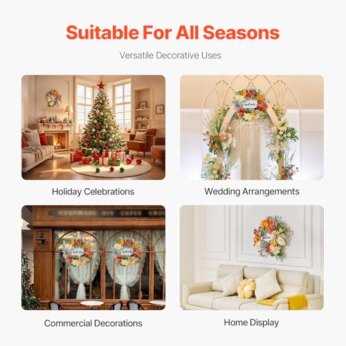 Image of VEVOR Spring Wreath for Front Door 24 Inch - Artificial Hydrangea Year-Round Wreath with Welcome Sign, All Season Outdoor Indoor Decor for Home Wall Window