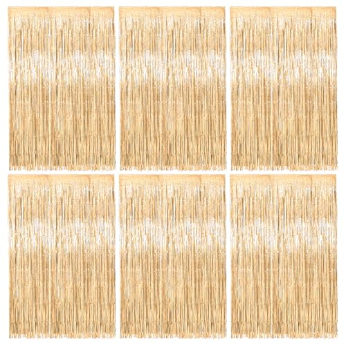 6 Pcs Cortinas Cumpleaños Oro Champán, Cortina Decoracion Oro Champán, Cortina Metálicas Foil Fringe Decor, Fondo Fiesta, Cortinas Metálica para Decoración Pared Boda Halloween Cumpleaños Fiestas