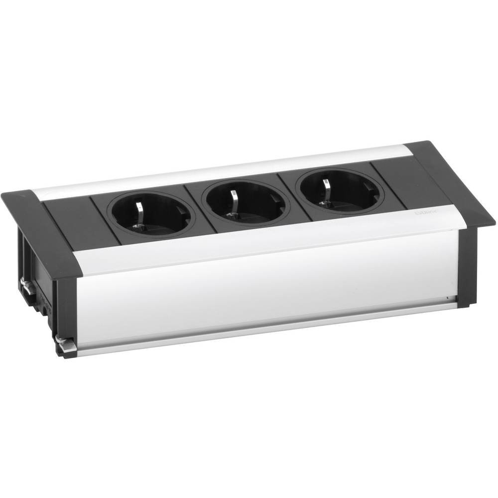 Schulte 1596 1000 0900 listwa zasilająca do zabudowy EVOline Frame-Dock 3 x gniazdko z zestykiem ochronnym, aluminium, 230 V