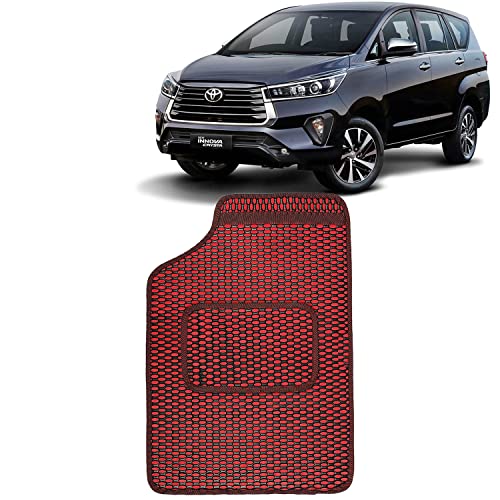 Image of Kingsway Dotted Design Car Floor Foot Mats Universal Fit for Toyota Innova Crysta, Model Year : 2021 Onwards, Water and Dustproof, Color Red, Set of 5 Pieces