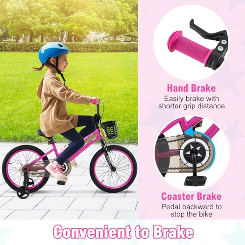 Image of BABY JOY Starry Kids Bike, 12 14 16 18 Inch Bicycle with Training Wheels, Storage Basket, Adjustable Handlebar & Seat, Handbrake & Coaster Brake, Girls Boys Bike