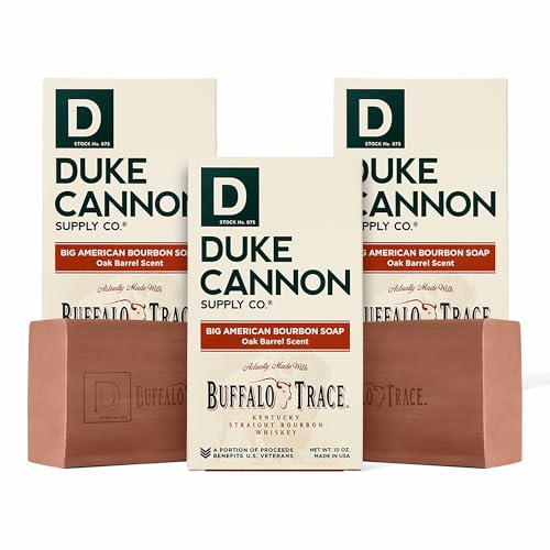 Duke Cannon Supply Co. Big Brick of Soap Bar for Men Big American Bourbon (Charred Oak Barrel Scent) - Extra Large, All Skin Types, 10 oz. (3 Pack)