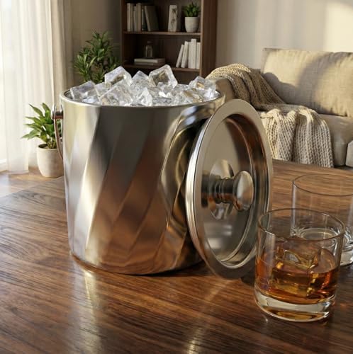 Image of Car-O-Bar Silver Bar Set Trunk | Bar Set for Home - Bartender Kit :Cocktail Shaker, Bar Spoon, Jigger, Muddler, Strainer, Wine & Beer Bottle Opener, Ice Bucket with Tong, Bar Trunk
