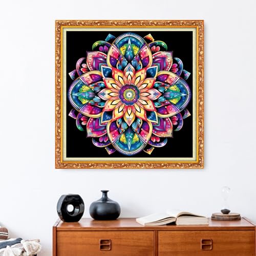Image of Funxvoot Stamped Cross Stitch Kits Beginners Full Range of Embroidery Kits for Adults 11CT Embroidery Patterns Needlepoint Kits Printed Cross Stitch Kits-Colorful Mandala 18x18 inch