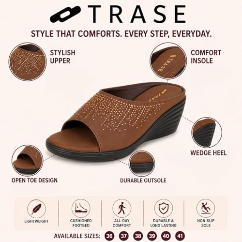 Image of TRASE Wedges Heels for Women Office Wear | Comfortable Sandals for Women with Soft Sole | Stylish Ladies Formal Casual Slip On Footwear