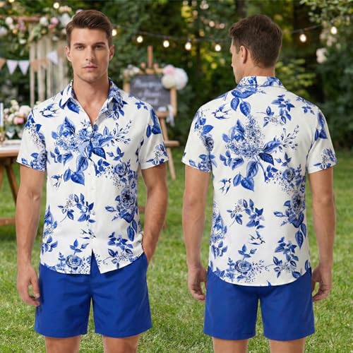 Image of DRESSFO Matchable Couples' Outfit Tropical Flower Leaf Print Button-up Shirt Or Strappy Dress