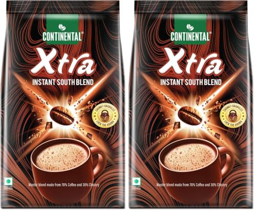 Image of Continental Coffee Xtra Instant Coffee Powder | 200g Pouch | 70% Coffee 30% Chicory | South Blend Instant Coffee | Medium Roast | Premium Blend of Arabica & Robusta | Rich Aromatic Coffee (Pack of 2)