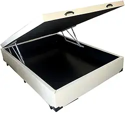 Cama Box Baú Casal com 48cm de altura total - Blindado/Reforçado Corino Branco