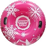 GIFTEXPRESS 48' 0.9MM Pink Snow Tube for Kids and Adults, Inflatable Snow Tube for Sledding Heavy Duty Thickened PVC with Hard Plastic Sturdy Handles, Winter Outdoor Sport Toys
