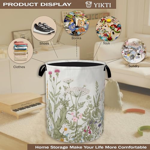 Image of Laundry Hamper,Rustic Wild Flowers Laundry Basket,Spring Floral Portable Collapsible Laundry Room Organization Storage for Dorm Room,Nursery,Bathroom,Bedroom,16x20 Inch