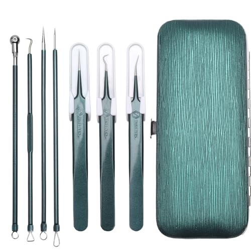 Set di 8 attrezzi per rimozione dei punti neri, strumento professionale per la pelle pura, kit di rimozione Blackhead con strumenti in acciaio inox, in scatola colorata, verde scuro