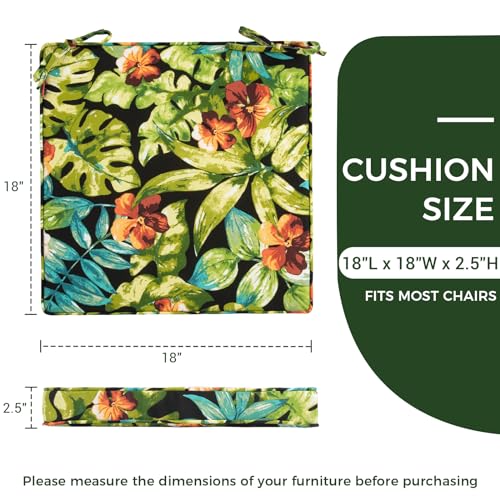 In4 Care Patio Chair Cushion 18 Inchx18 Inchx2.5 Inch For Patio Furniture, 2 Pack, Indoor/Outdoor Waterproof Square Corner Seat Cushion With Ties, Chair Pads For Garden Dining Office Sofa-Tropical Green Leaves thumb #3