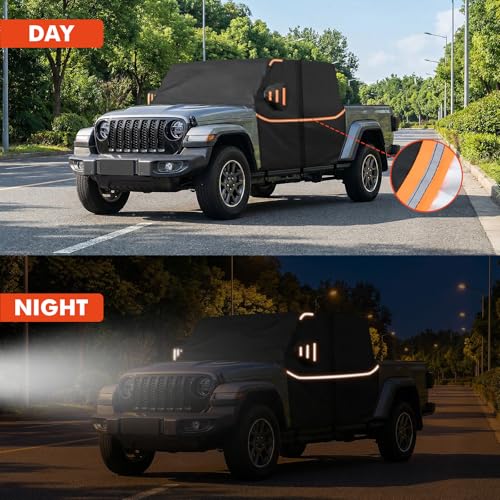Image of Cab Cover for Jeep Gladiator JT 2019-2026 - All Weather Waterproof Gladiator Half Car Cover, Outdoor Jeep Cab Cover Rain Covers with Door Zipper Windproof Straps for Sun Snow UV Protection