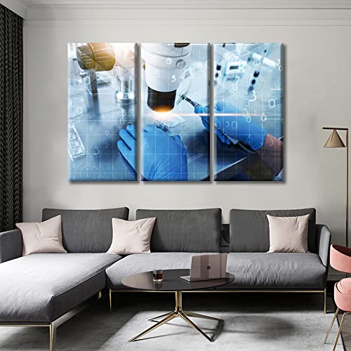 Image of TUMOVO 3 Panel Microscope Medicine Poster Canvas Wall Art Clinical Laboratory Posters and Prints Young Scientist Bathroom Decor Wall Art Print on Canvas Framed Ready to Hang, 60 inch Wx40 H