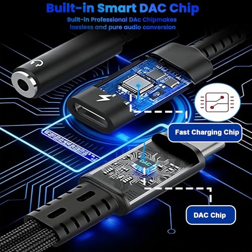 Image of Verilux PD 60W Type C to 3.5mm Headphone Charger Adapter, 2 in 1 Splitter Type C to USB-C Fast Charger & 3.5mm Headphone, Nylon Braided Cable for iPhone 17 /17 Pro /17 Pro Max /16 /15 Series