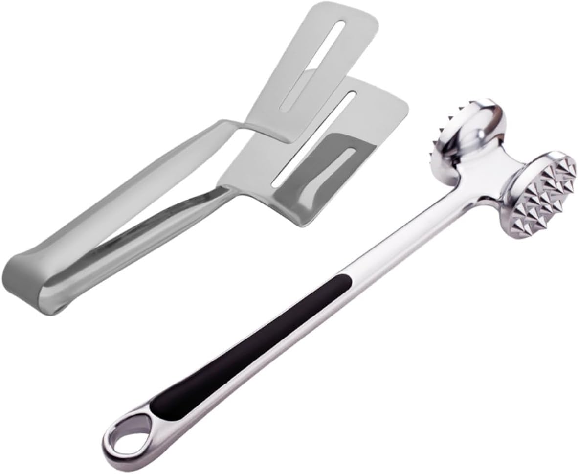 Unomor 2pcs Meat Pounder Tenderizer Steak Hammer Grilling Spatula Stainless Steel Kitchen Tool
