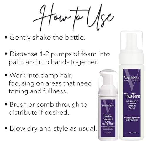 Image of Virgo de Novo Dark Purple Toning & Styling Foam - Brightens Blondes - Brondes - Removes Dark Yellow & Brassy Tones on Balayaged, Bleached, or Highlighted Hair - Adds Natural Body - 1.7 oz