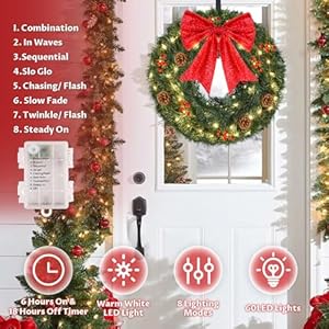 Christmas Wreaths for Front Door - 24inch Christmas Wreath with Lights 60led - 140pvc Tips Artificial Prelit Outdoor Christmas Door Wreath with Red Bows, Pine Cones Red Berries Hanger Christmas Wreaths for Front Door 24inch Christmas Wreath with Lights 60led 140pvc Tips Artificial Prelit Outdoor Christmas Door Wreath with Red Bows Pine Cones Red Berries Hanger